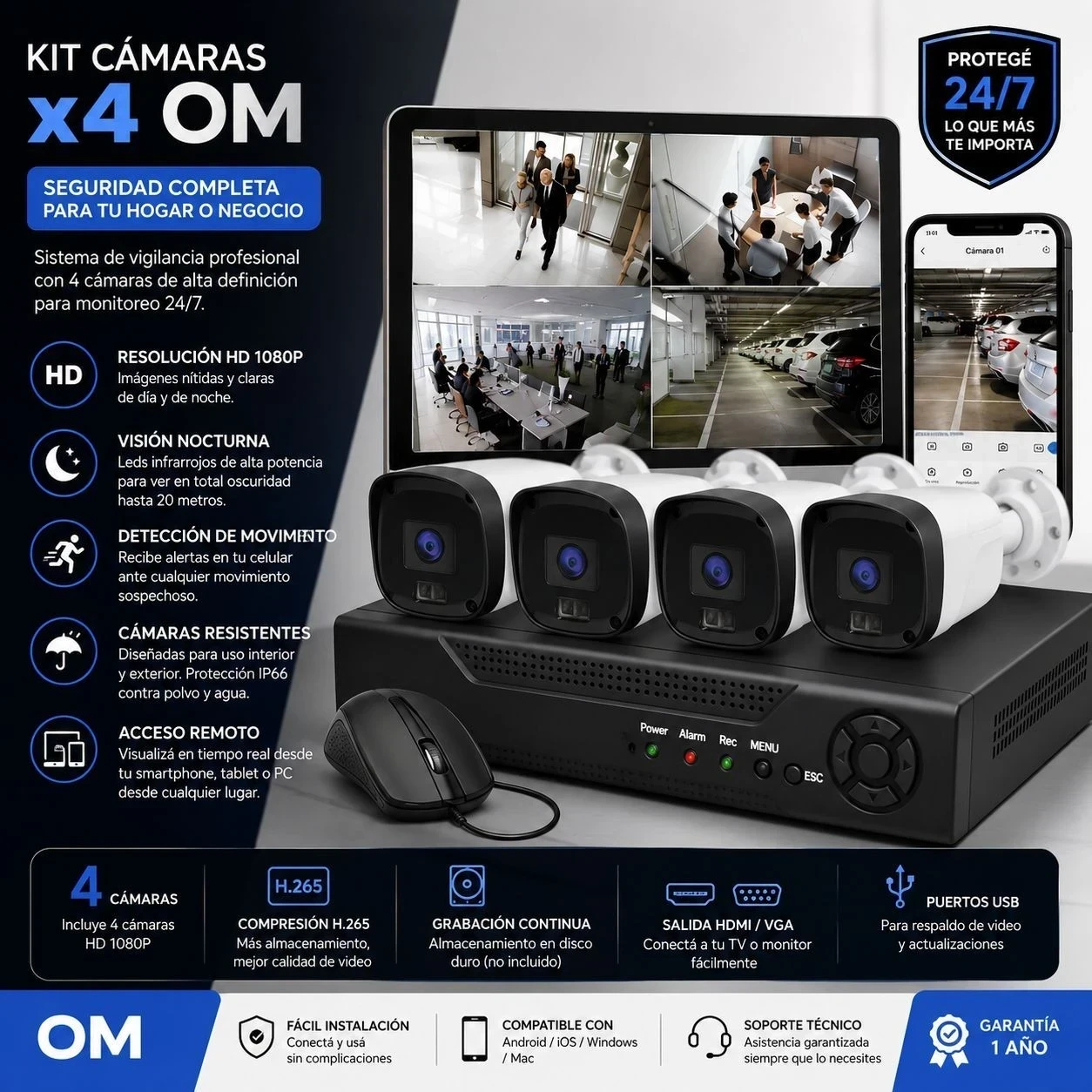 KIT CaMARAS OM X4 incluye DVR*