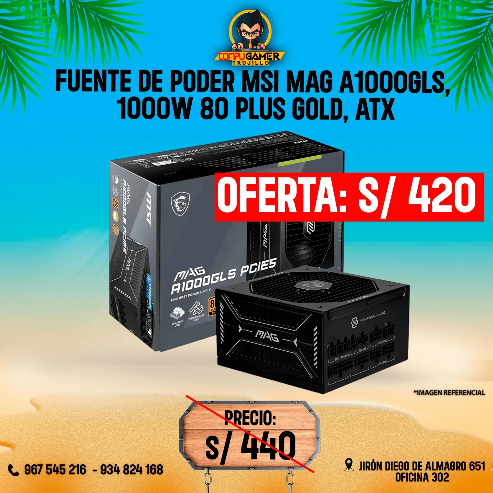 FUENTE DE PODER MSI MAG A100GL 1000W 80 PLUS GOLD