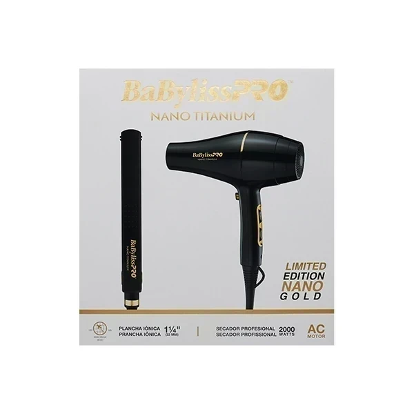 Combo BABYLISS PRO  NANO Titanium gold PLANCHITA +SECADOR  3