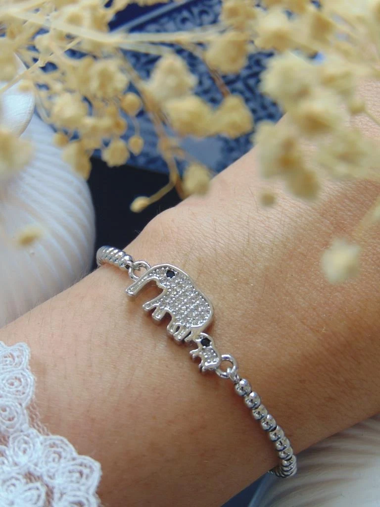PULSERAS RODIO PLATE DIJE FAMILIA ELEFANTES MICROCIRCONES