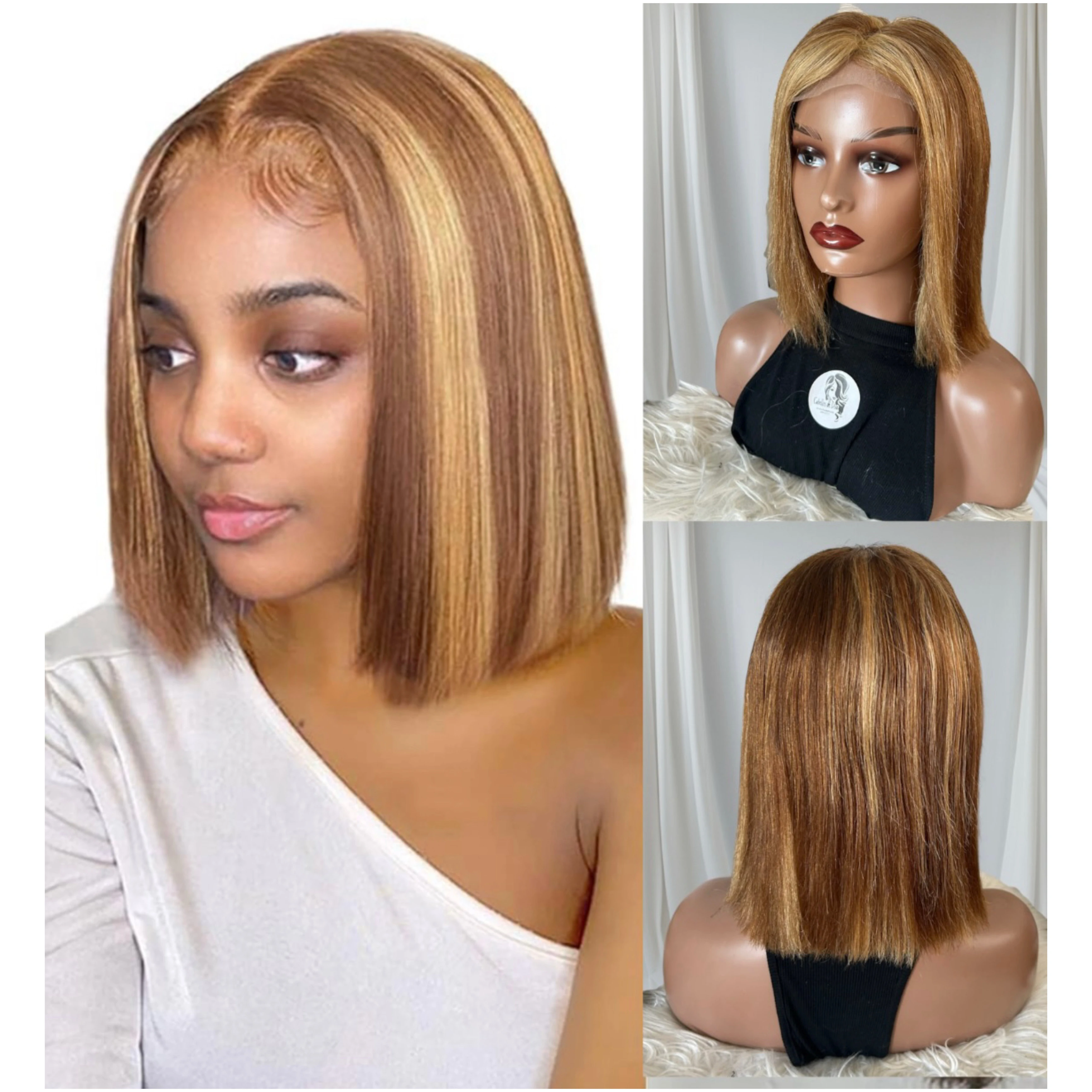 Pelucas de cabello humano de 12” pulgadas, frontal 4x4 