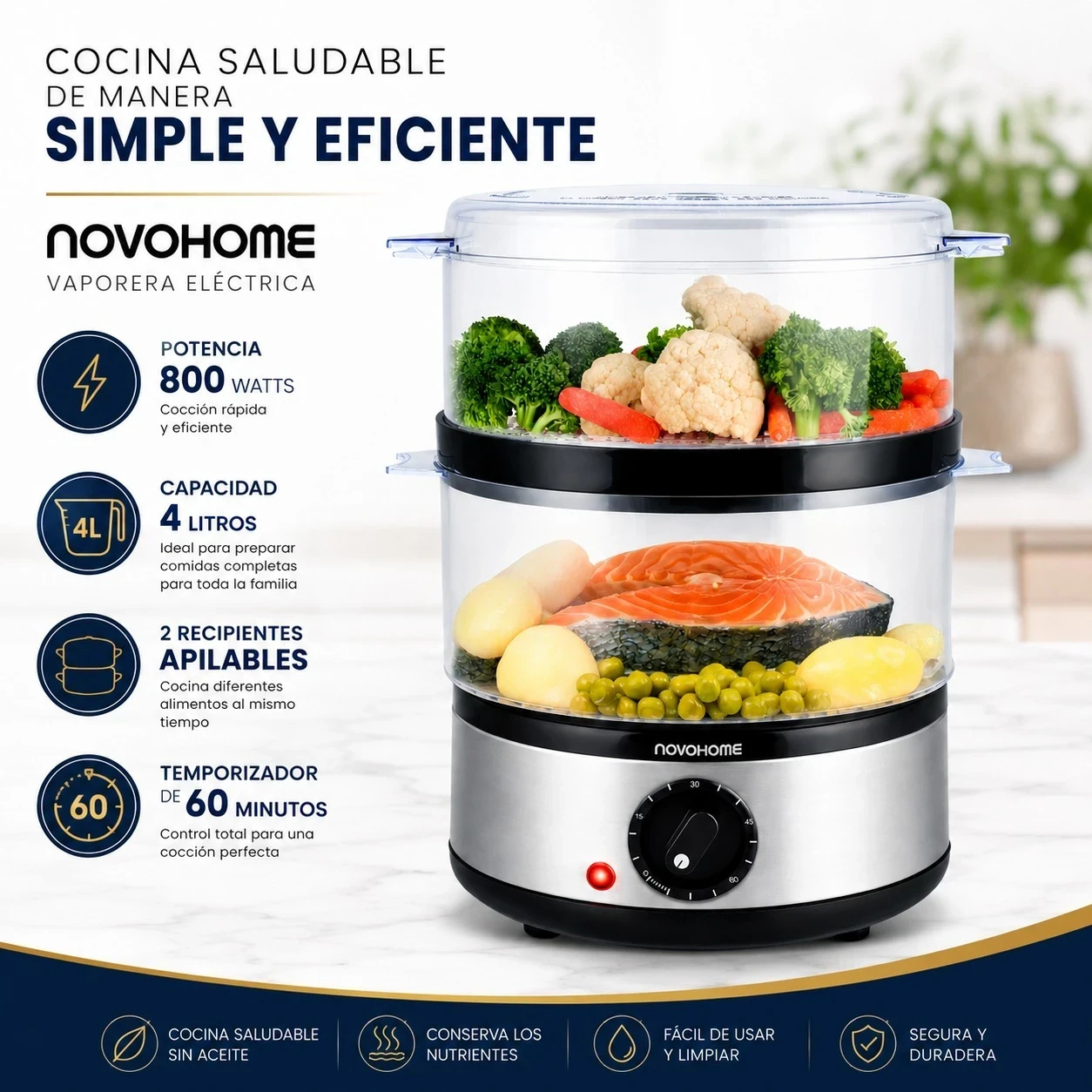 Vaporera 2 niveles 800 watts novohome