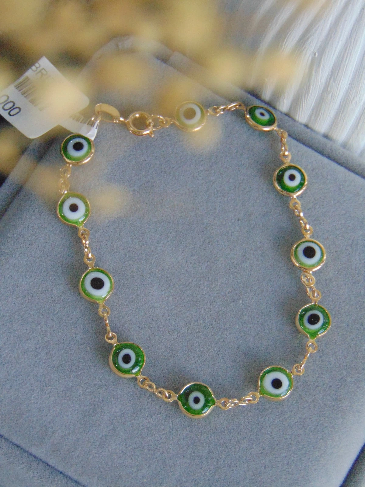 PULSERA RODIO DOR OJOS TURCOS VERDES 2