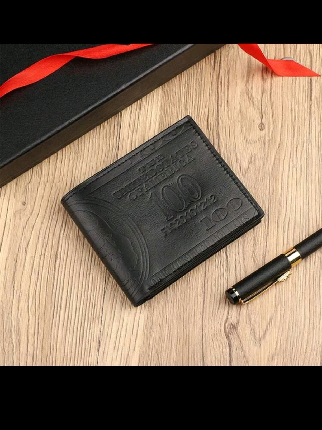 Billetera para Caballero Negra con Relieve de Billete de 100 Dólares – Cartera Casual de Cuero PU con Múltiples Ranuras para Tarjetas