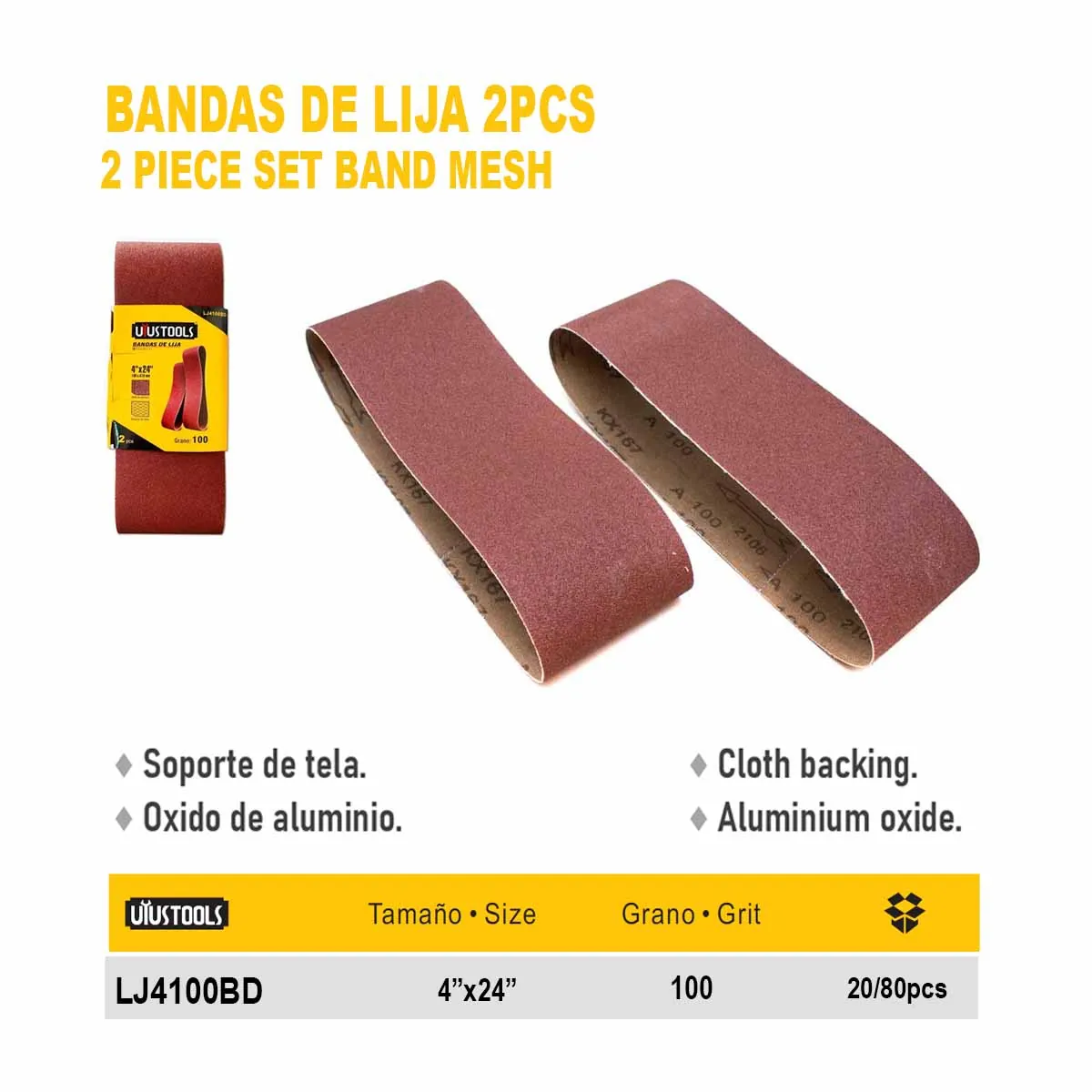 BANDAS DE LIJA UYUST 2PCS 4"X24" 100# 