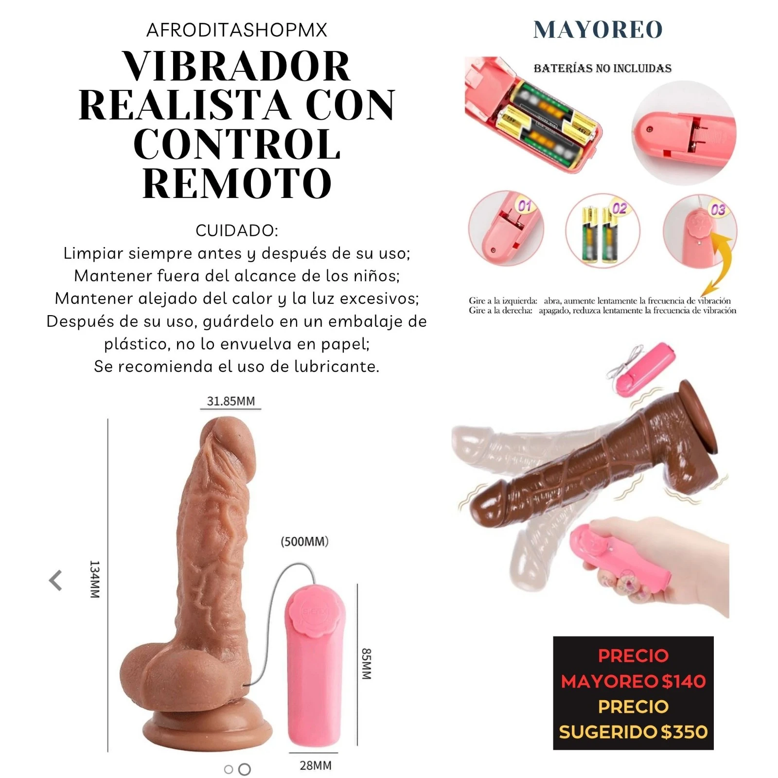Vibrador realista con control remoto 