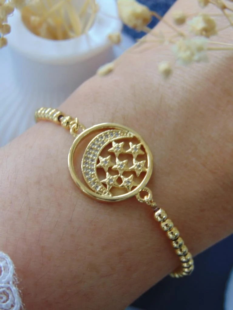 PULSERAS RODIO DOR LUNA ESTRELLAS CIRCON BLANCO 2