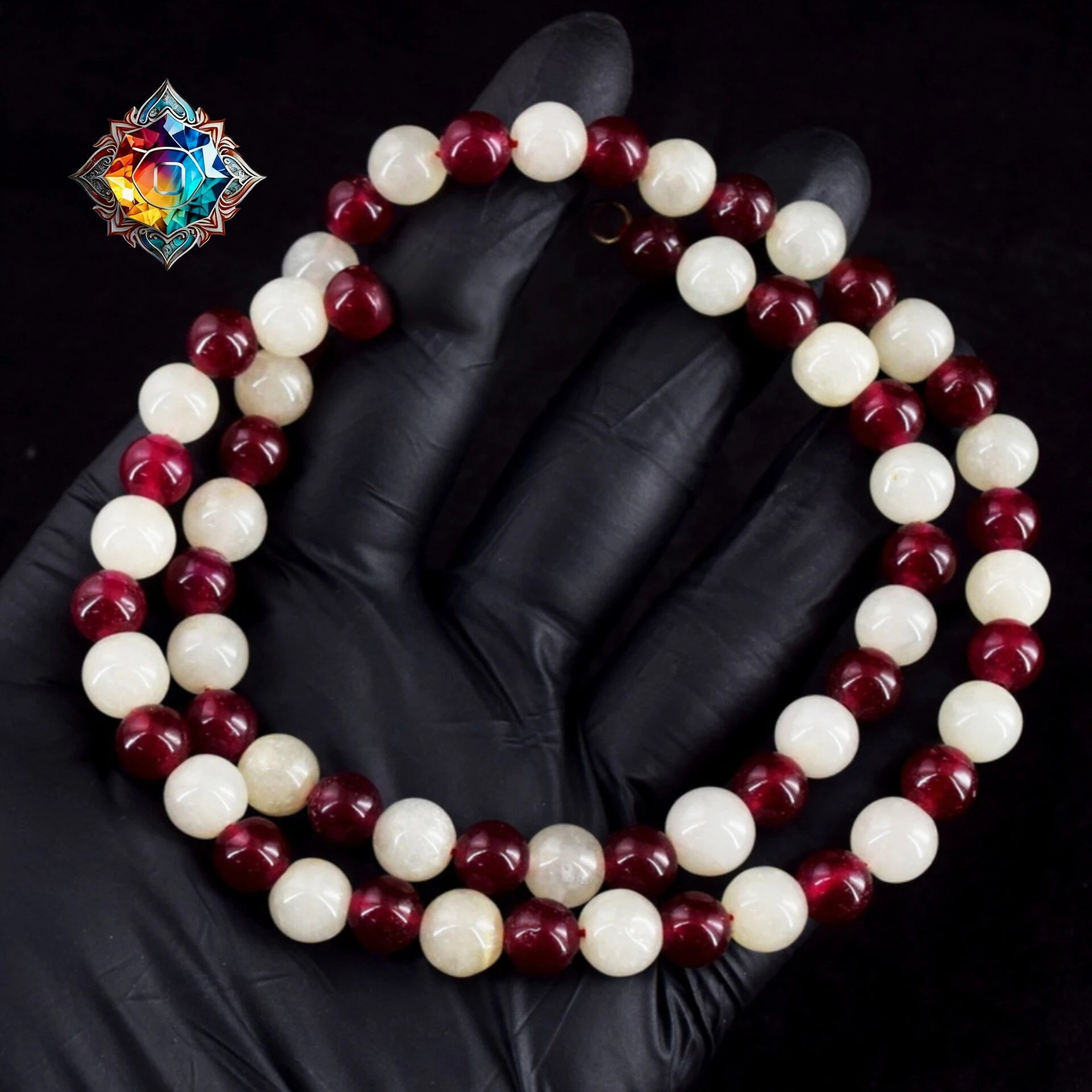 Collar de Gala: Ónix Rojo y Aventurina Blanca 2