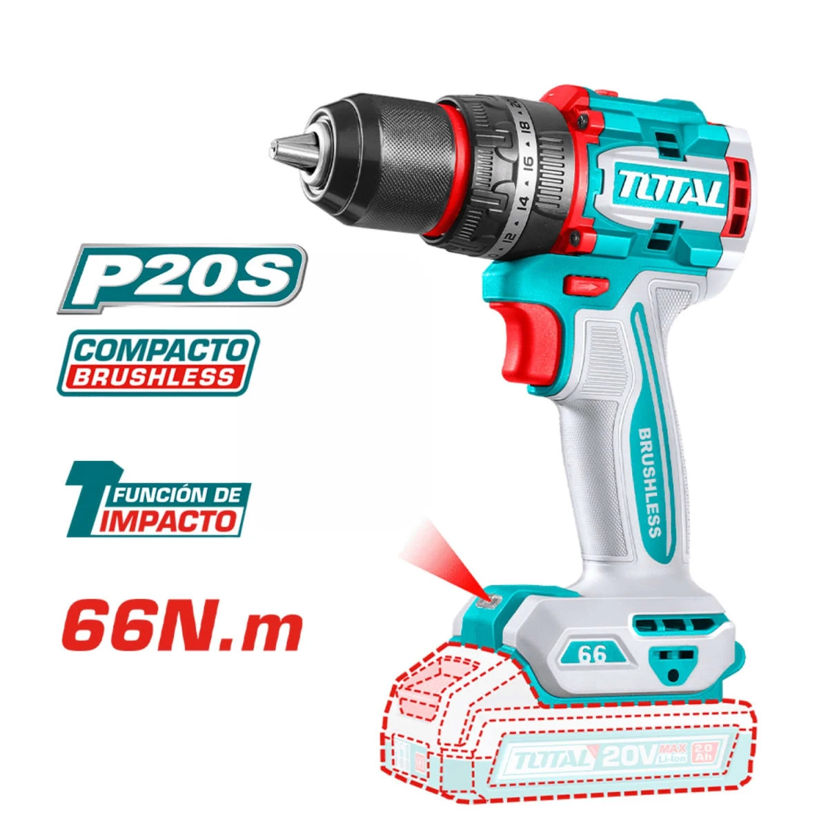THKTHP11652 Taladro percutor 66nm 20v + 165 herramientas total 2