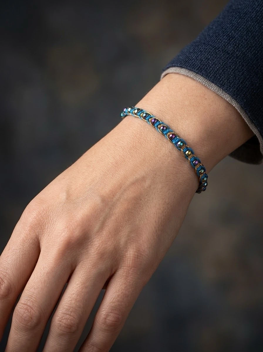 Pulsera tejida cristales  2