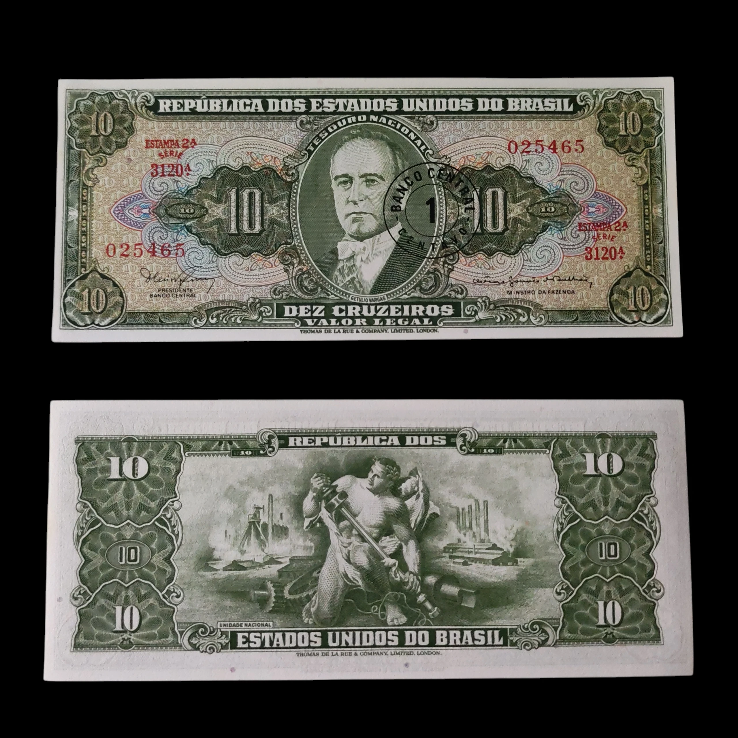 ° Brasil 10 Cruzeiros resellado a 1 centavo UNC