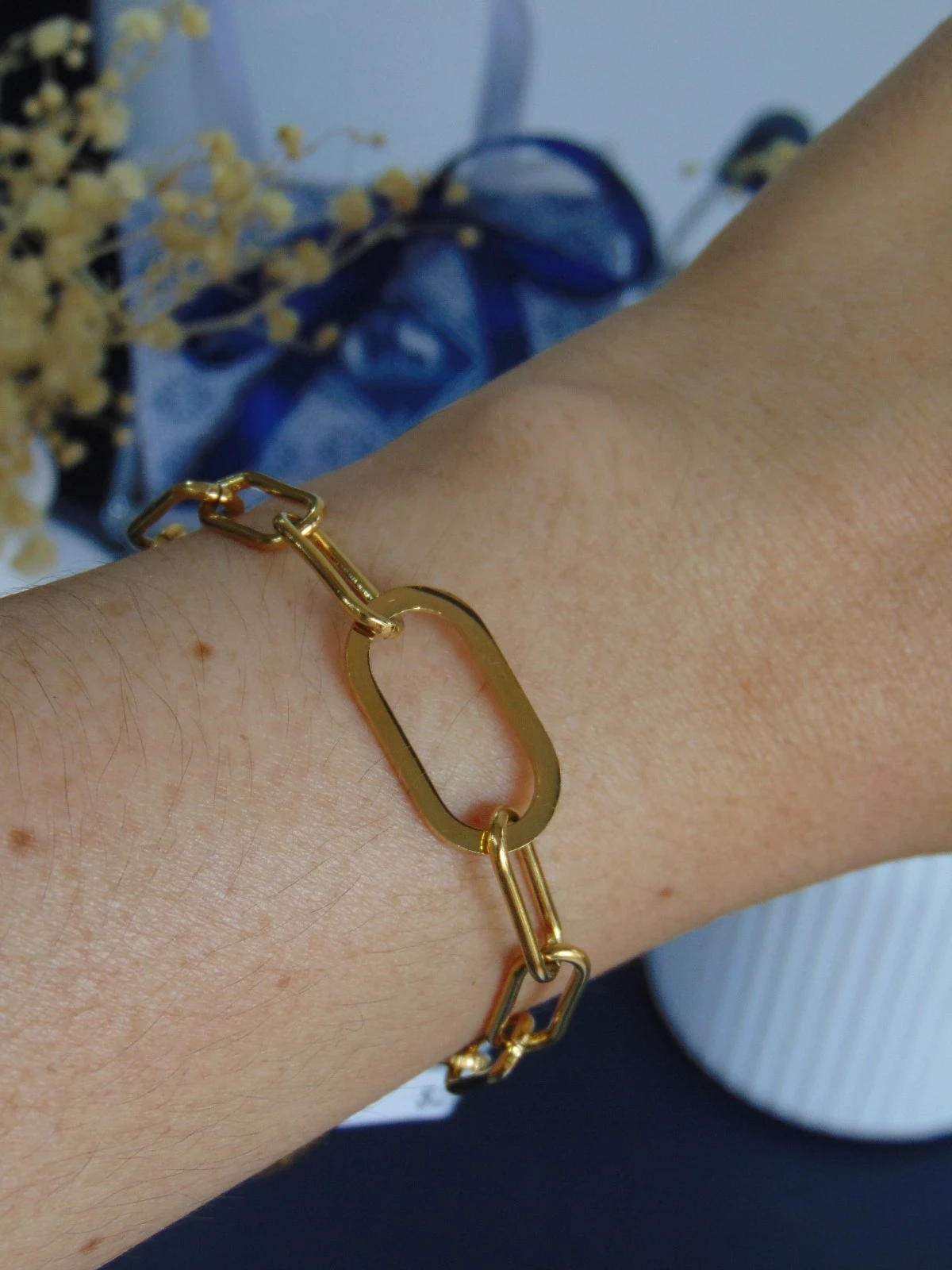 PULSERAS ACERO DOR ESLABON CLIC PLANO 18CM
