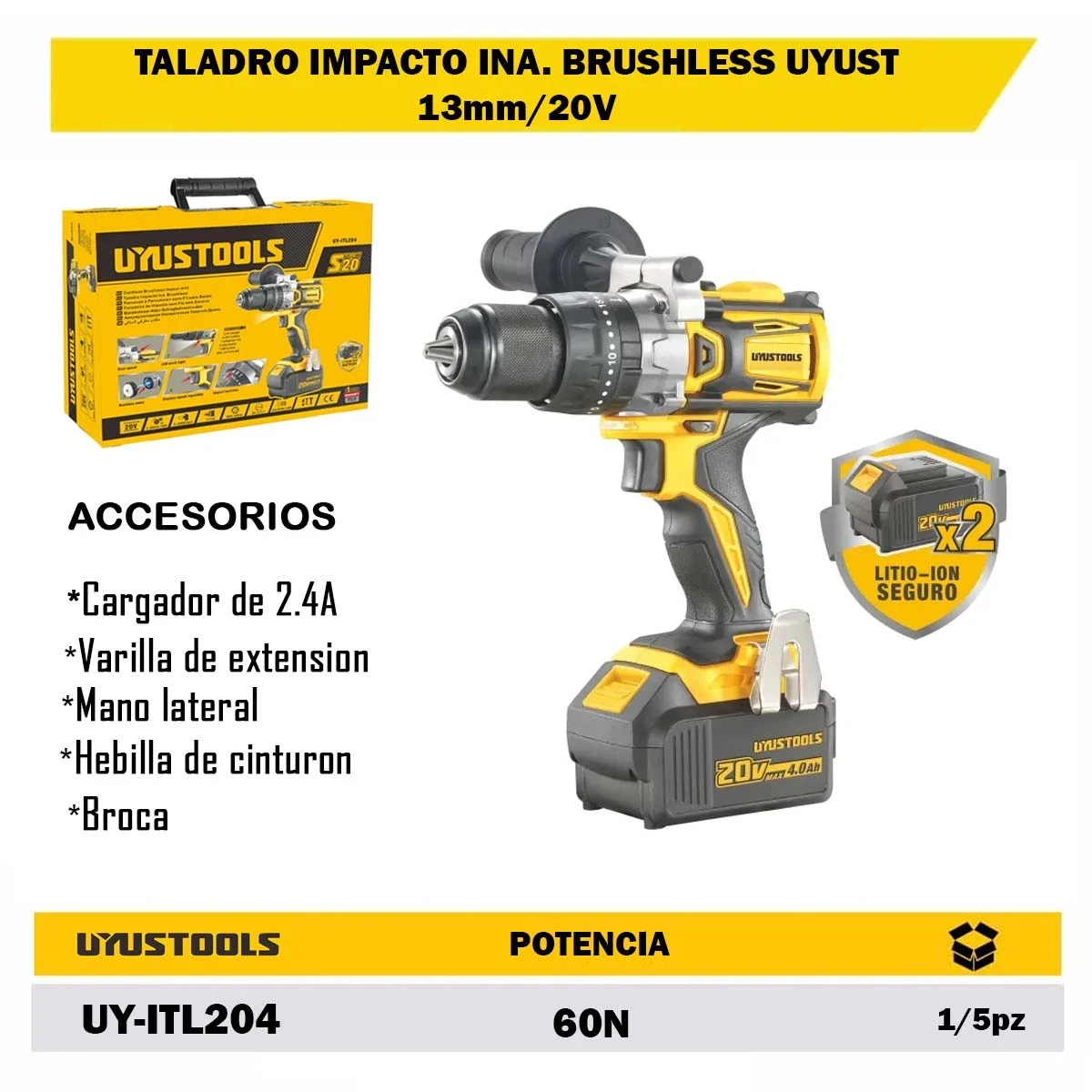 TALADRO IMPACTO INA. BRUSHLESS UYUST&nbsp;13mm/20V