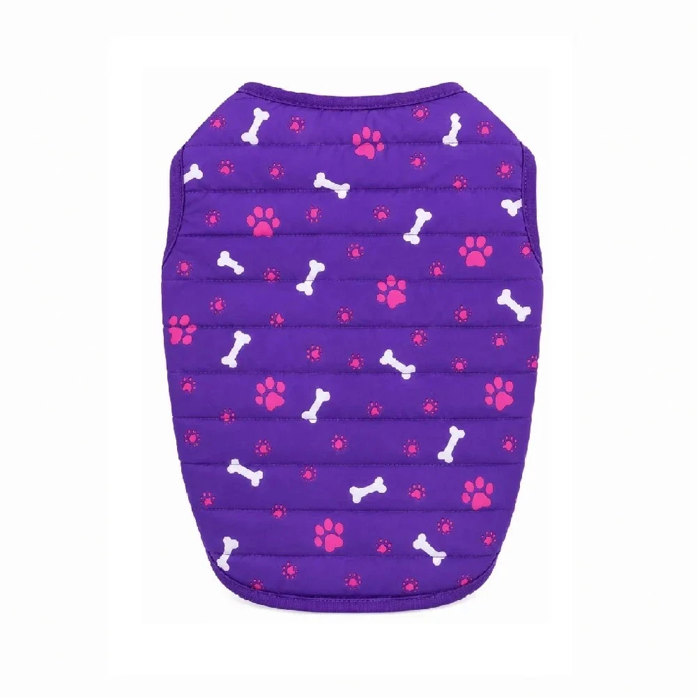 Chaleco impermeable con forro peluche huellitas morado