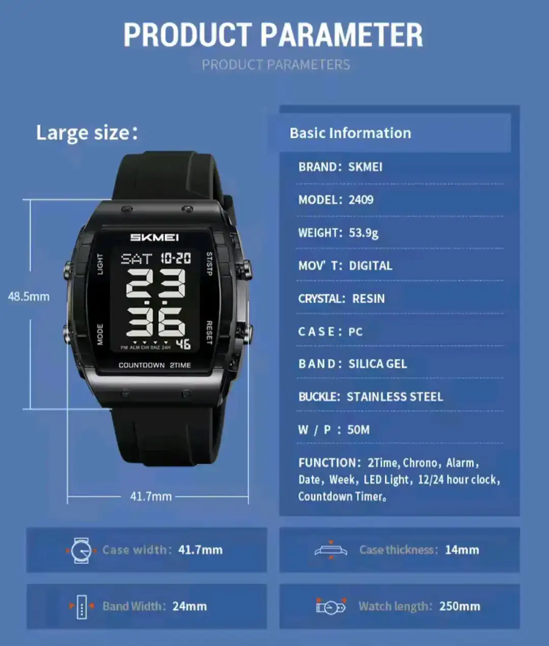 Reloj Skmei Original Sumergible Pulso Goma Digital 2409 Negro 4