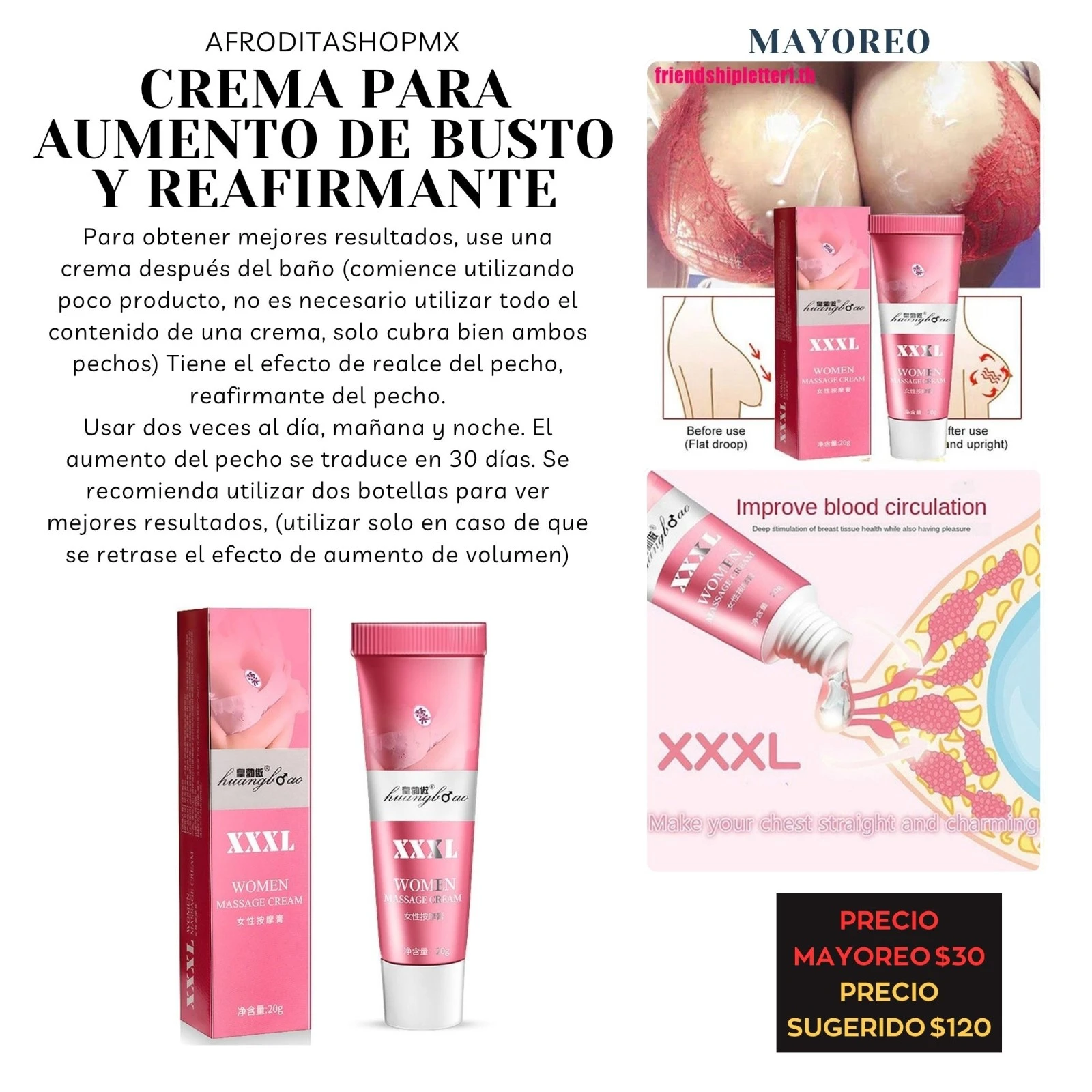 Crema para aumento de busto y reafirmante