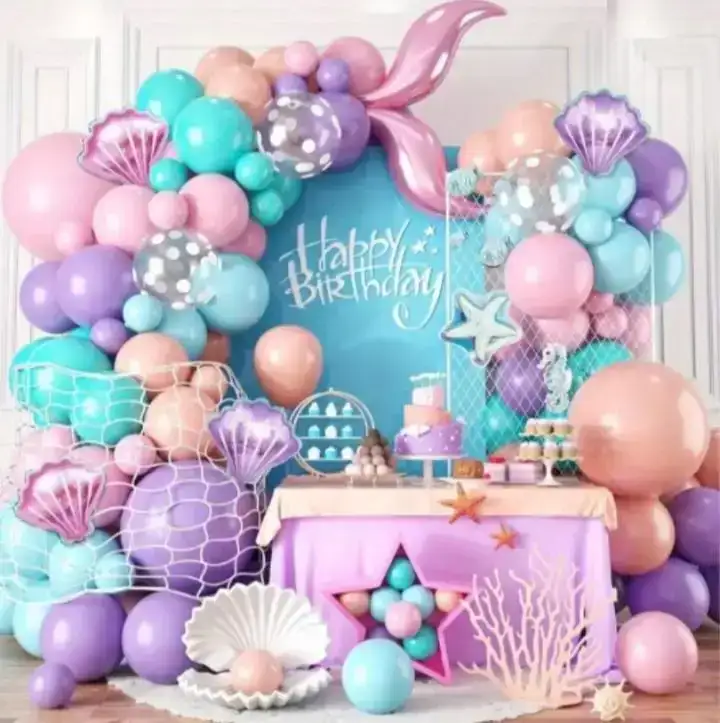 Set super guirnalda globo 131 pcs fondo del mar aqua/ rosa/ violeta