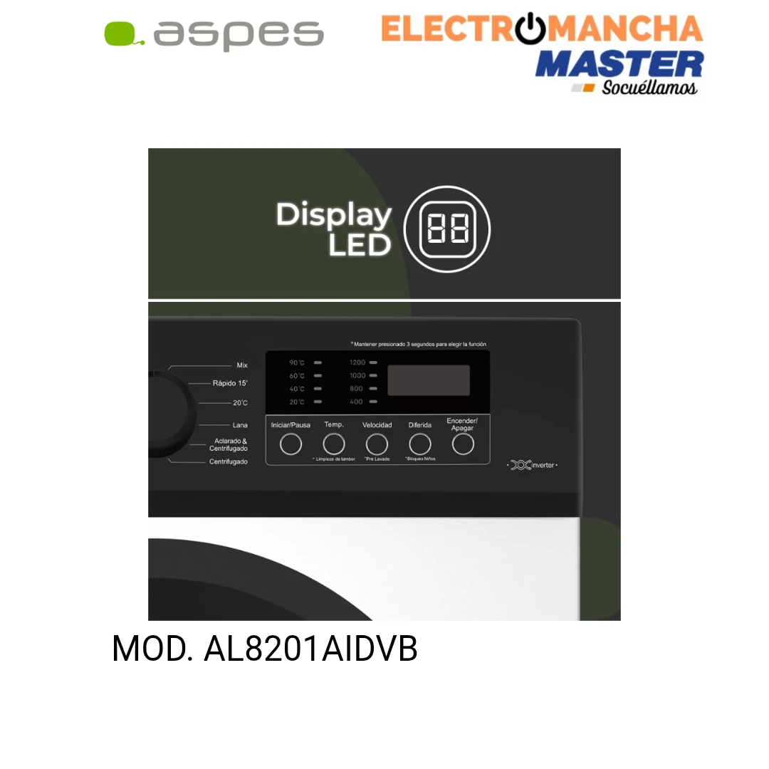 LAVADORA ASPES AL8201AIDVB 8 KILOS 1200 RPM  CLASE A 2