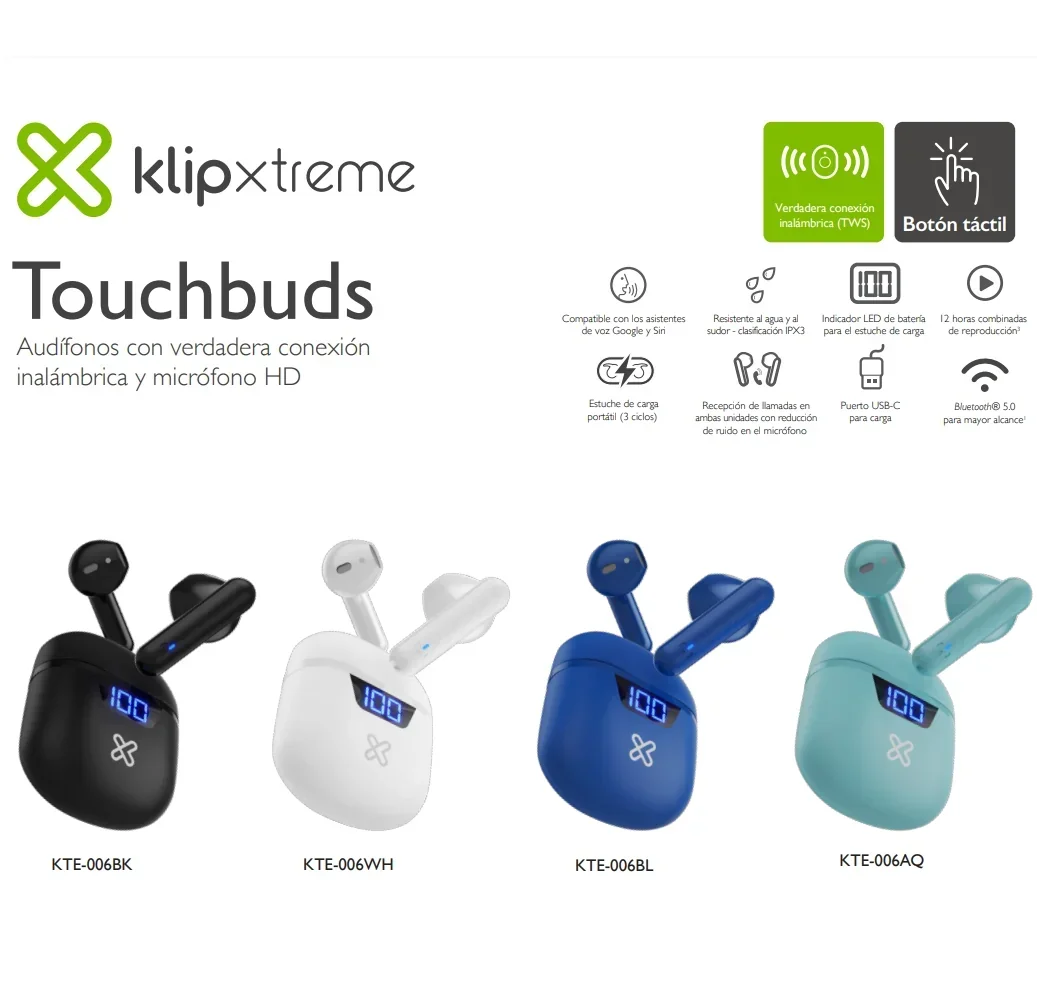 EARPHONES KLIP XTREME TOUCHBUDS