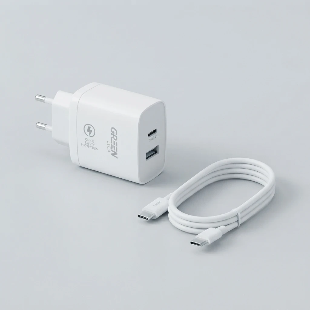 Cargador Rápido 25W PD y QC 3.0 Green Lyca GL70236 con Cable | Electrónica Joma
