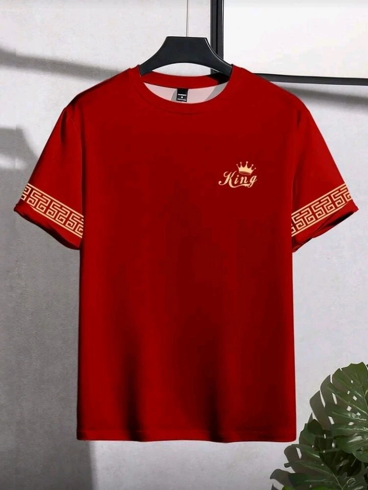 Manfinity Homme Camiseta Masculina de Manga Curta Vermelha Clássica e Versátil, Ícone "Rei" 