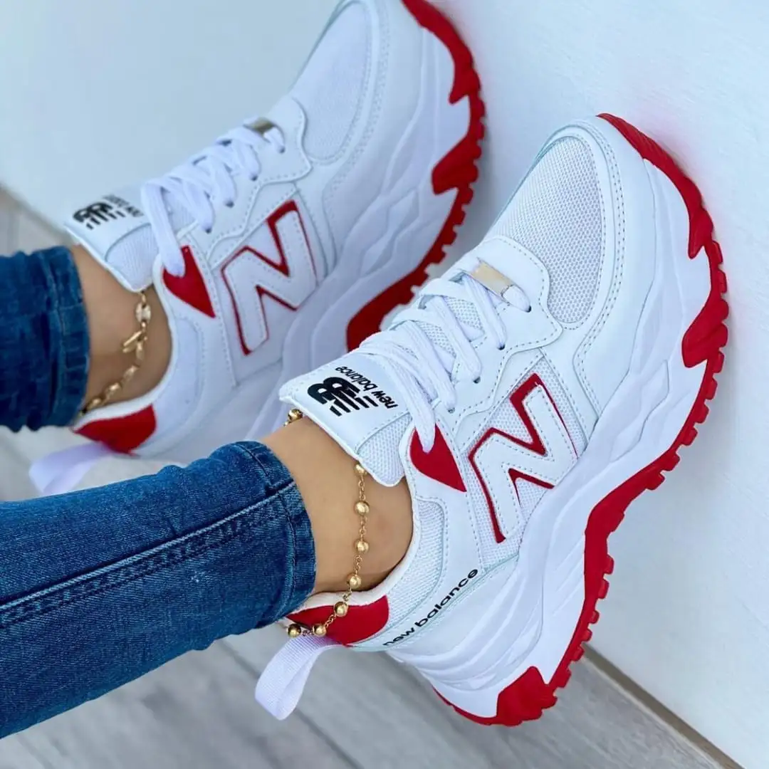 Tenis New Balance Suela alta Blanco Rojo Dama 