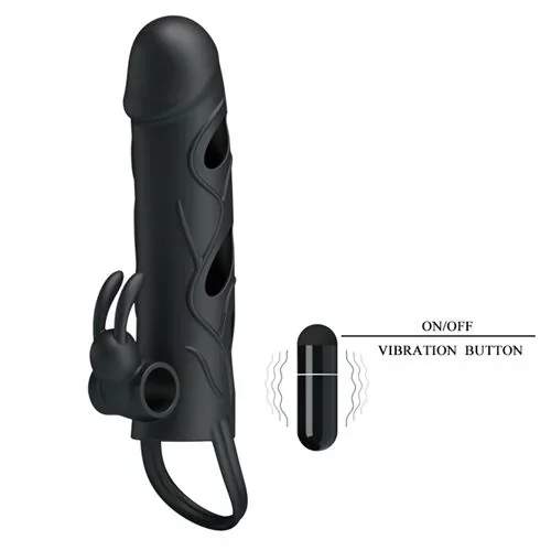 Funda Con Vibrador Y Extensión Extiende 2Cm - 14Cm X 3Cm Silicona 4