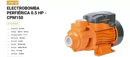 Bomba de Agua Lusqtoff Periferica 1/2 Hp 220v 2