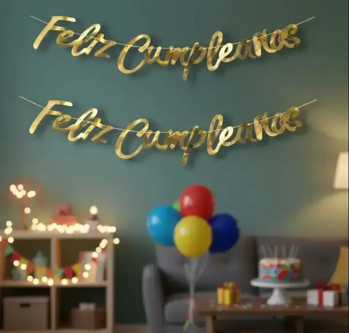 Guirnalda Feliz Cumpleaños letras cursiva metalizado 3
