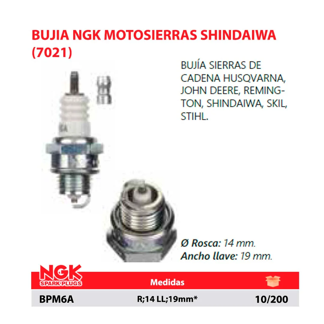 BUJIA NGK MOTOSIERRAS SHINDAIWA (7021) R;14 LL;19mm*