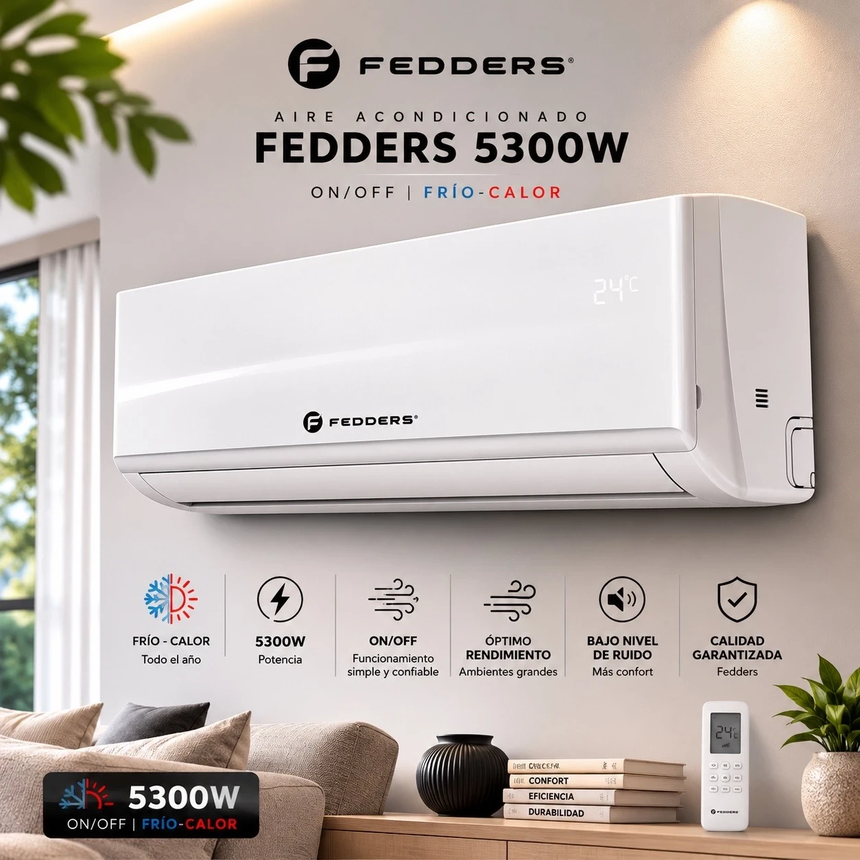 AIRE ACONDICIONADO FEDDERS 5300W FRIO/CALOR ON-OFF