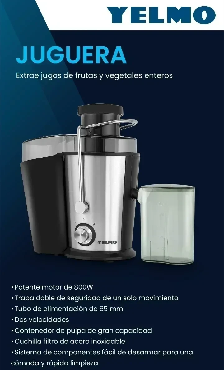 Juguera Extractor Jugo Yelmo Jg-1707 800w 500ml Acero Inox Color Plateado