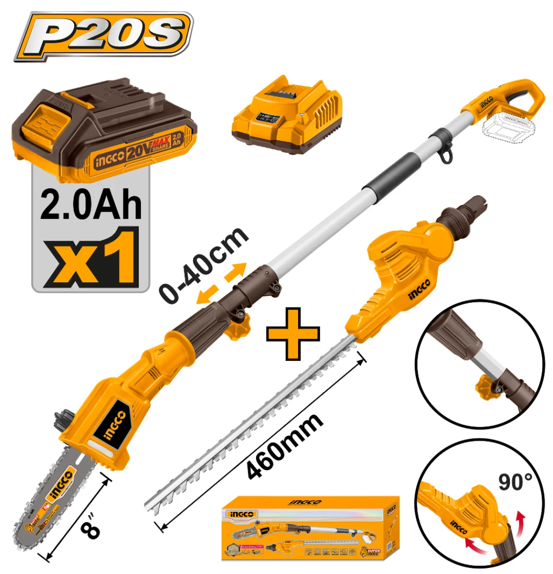 CORTA CERCO A BATERIA 20V + MOTOSIERRA DE ALTURA A BATERIA 20V CPTS201681