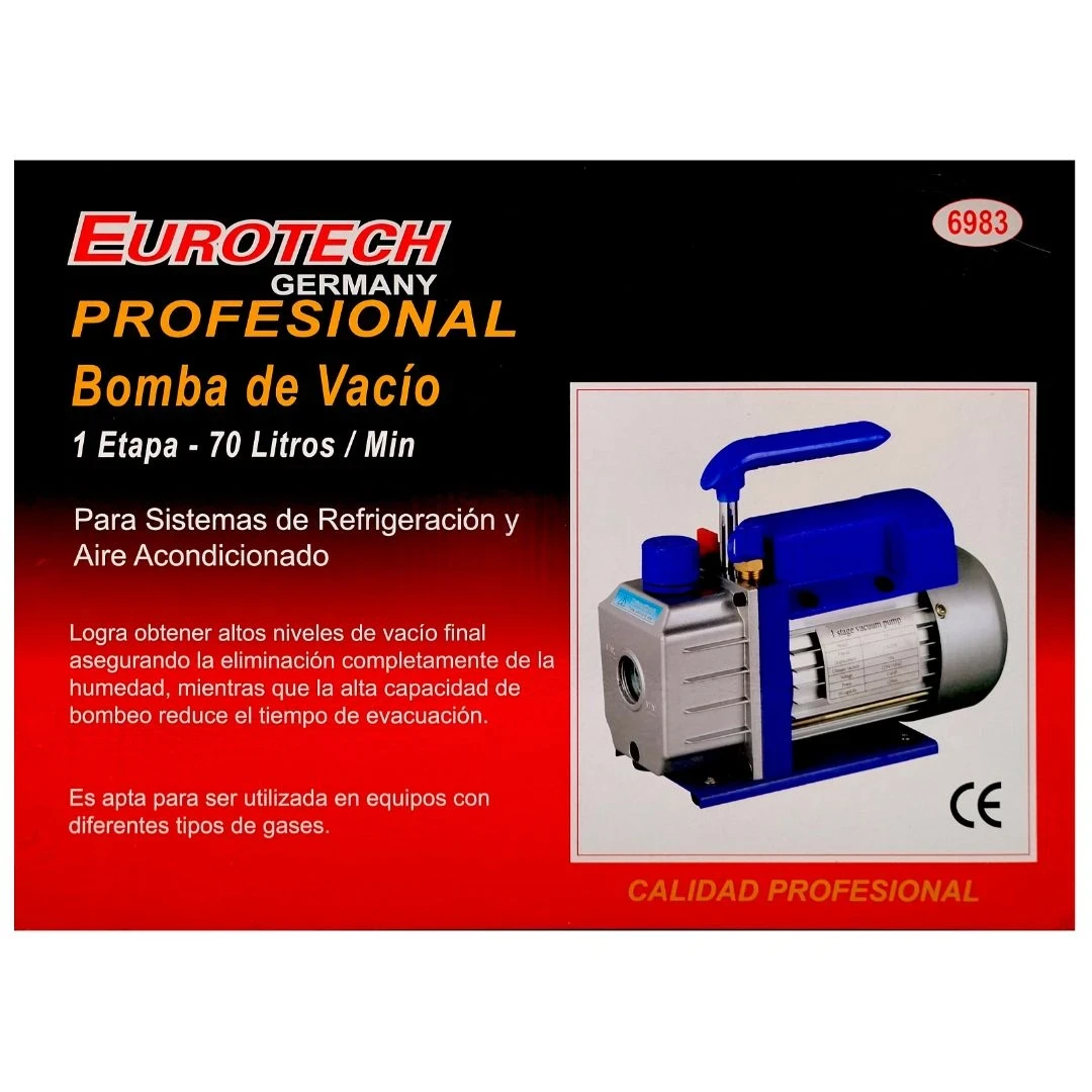 Bomba de vacío EUROTECH – 1 etapa / 70 lt.