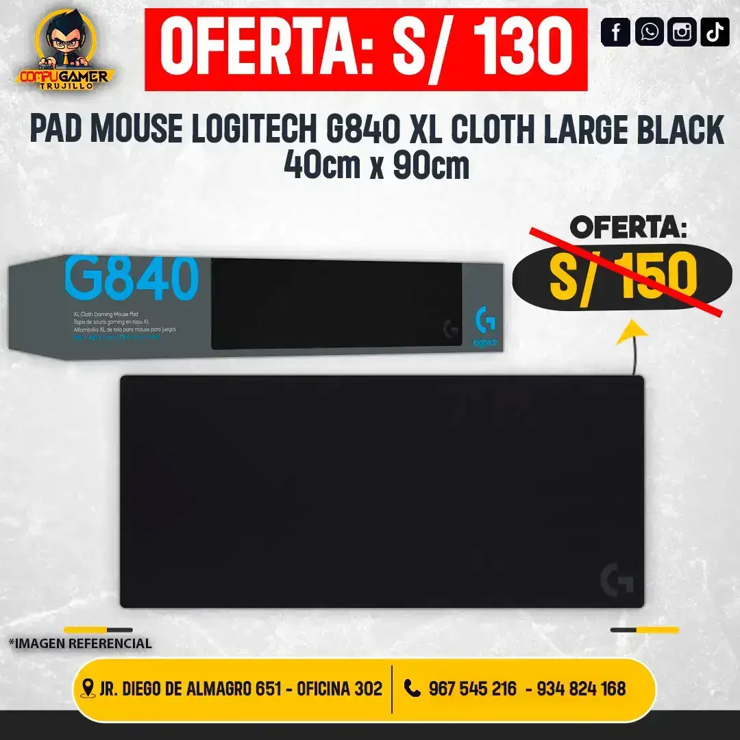PAD MOUSE LOGITECH G840 XL CLOTH BLACK 40*90