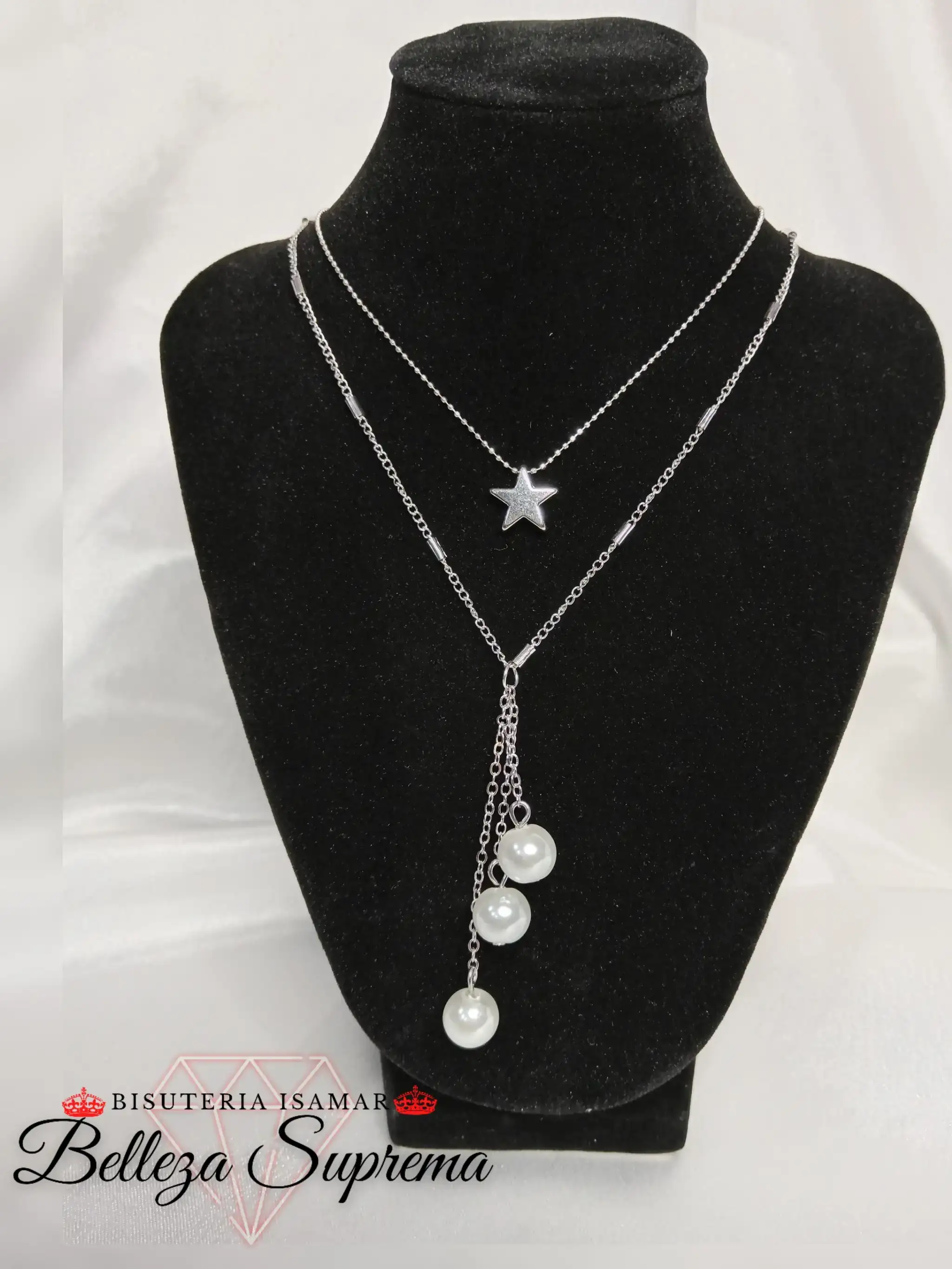 COLLAR DOBLE CAÍDA PERLAS Y ESTRELLA