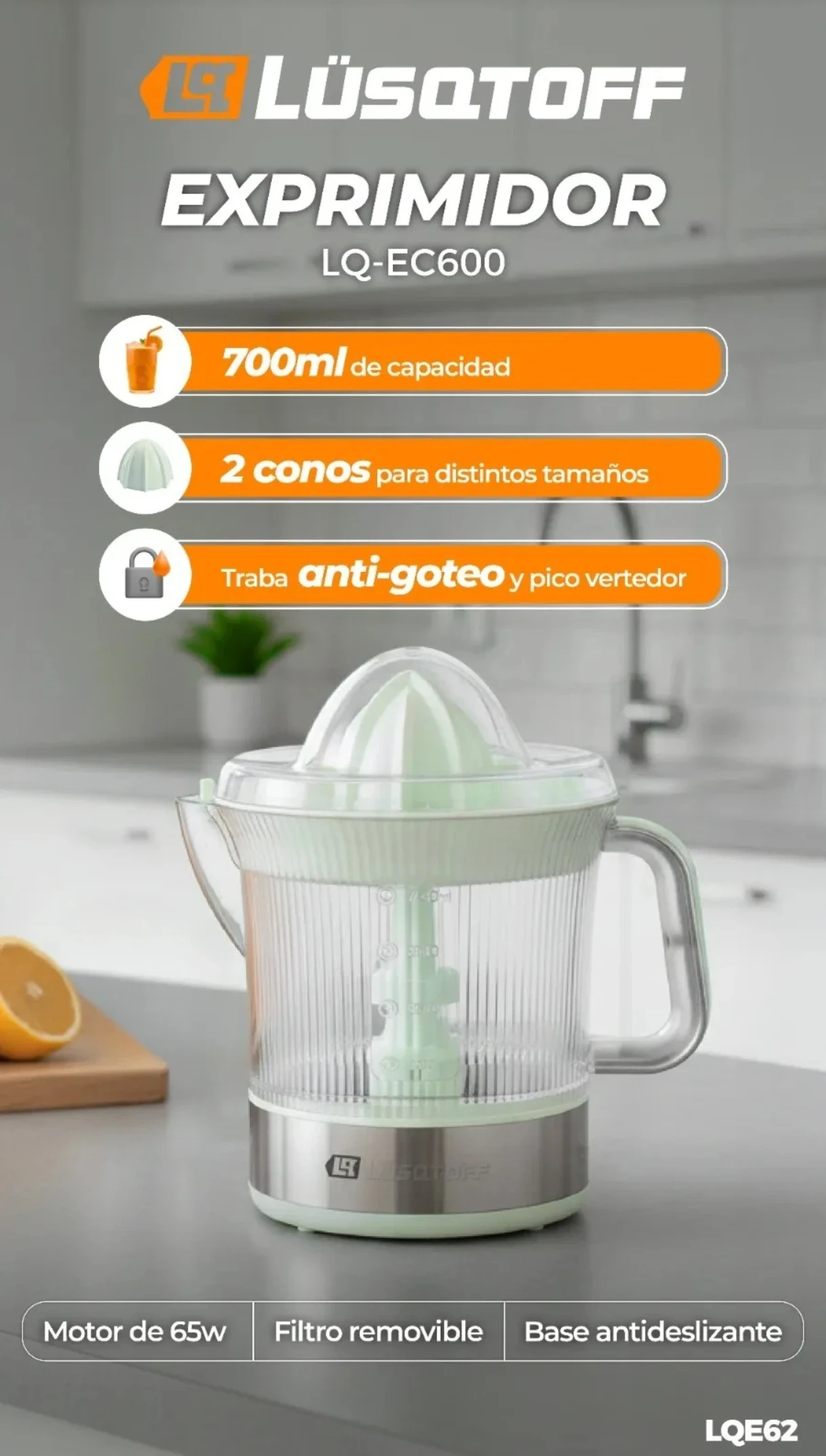 Exprimidor de jugo Lusqtoff motor 65w