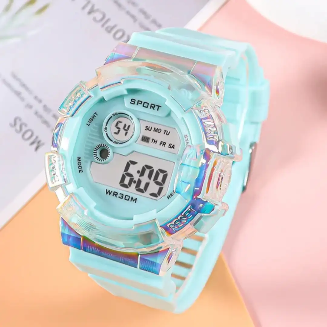 Reloj Deportivo Digital Redondo Tornasol Verde