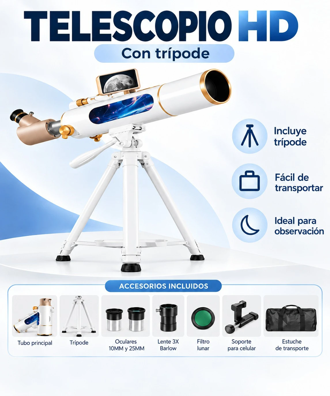 TELESCOPIO HD CON  TRÍPODE** ✨🌙