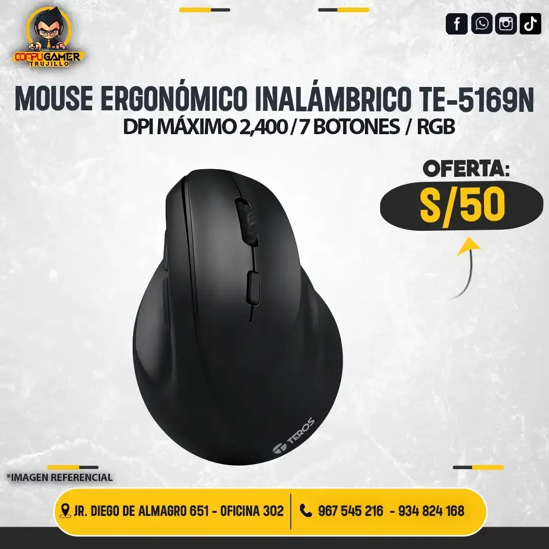 MOUSE ERGONÓMICO INALÁMBRICO TEROS TE-5169 VERTICAL 