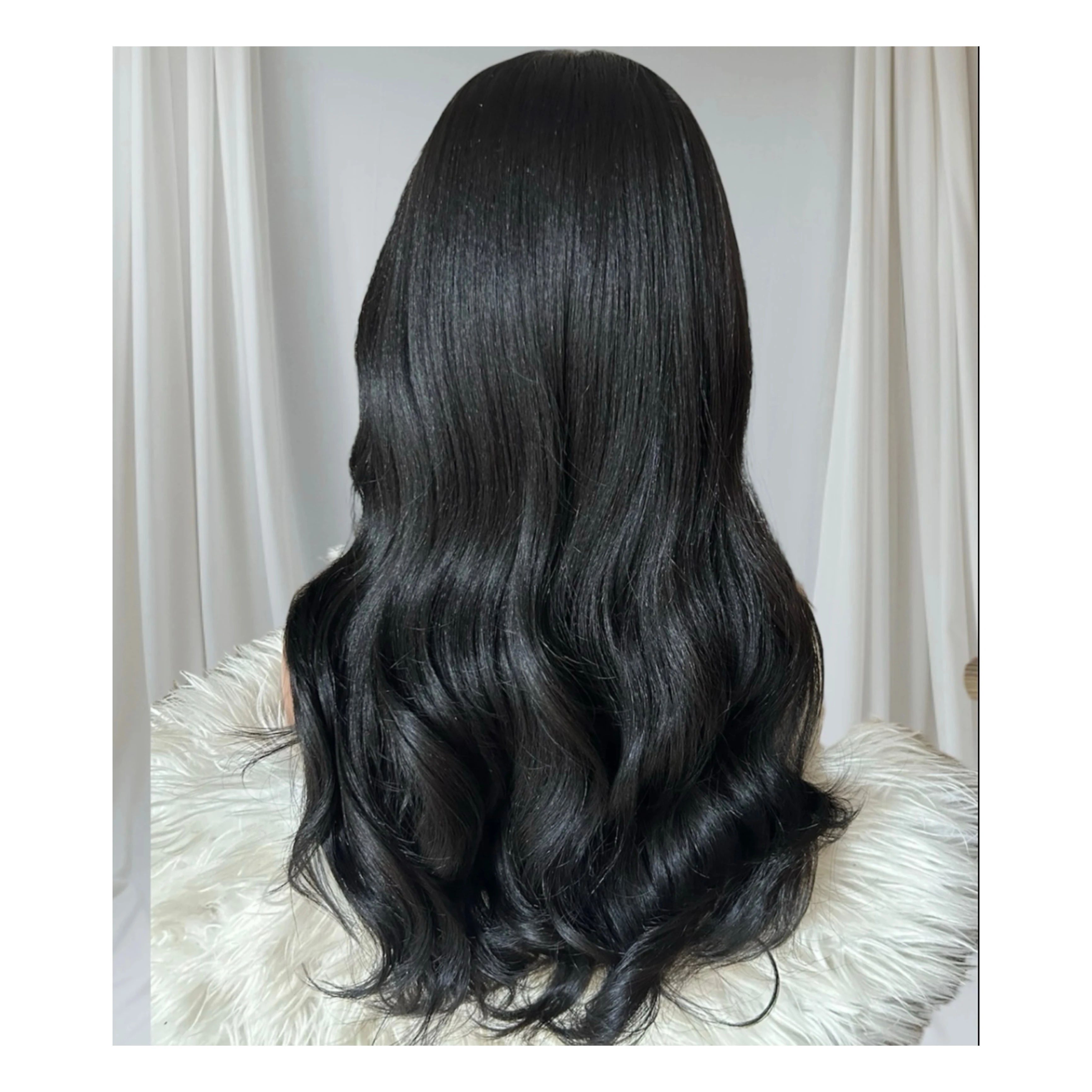Peluca Semi natural yaki en color negro de 24 pulgadas, frontal lace 13x6 3