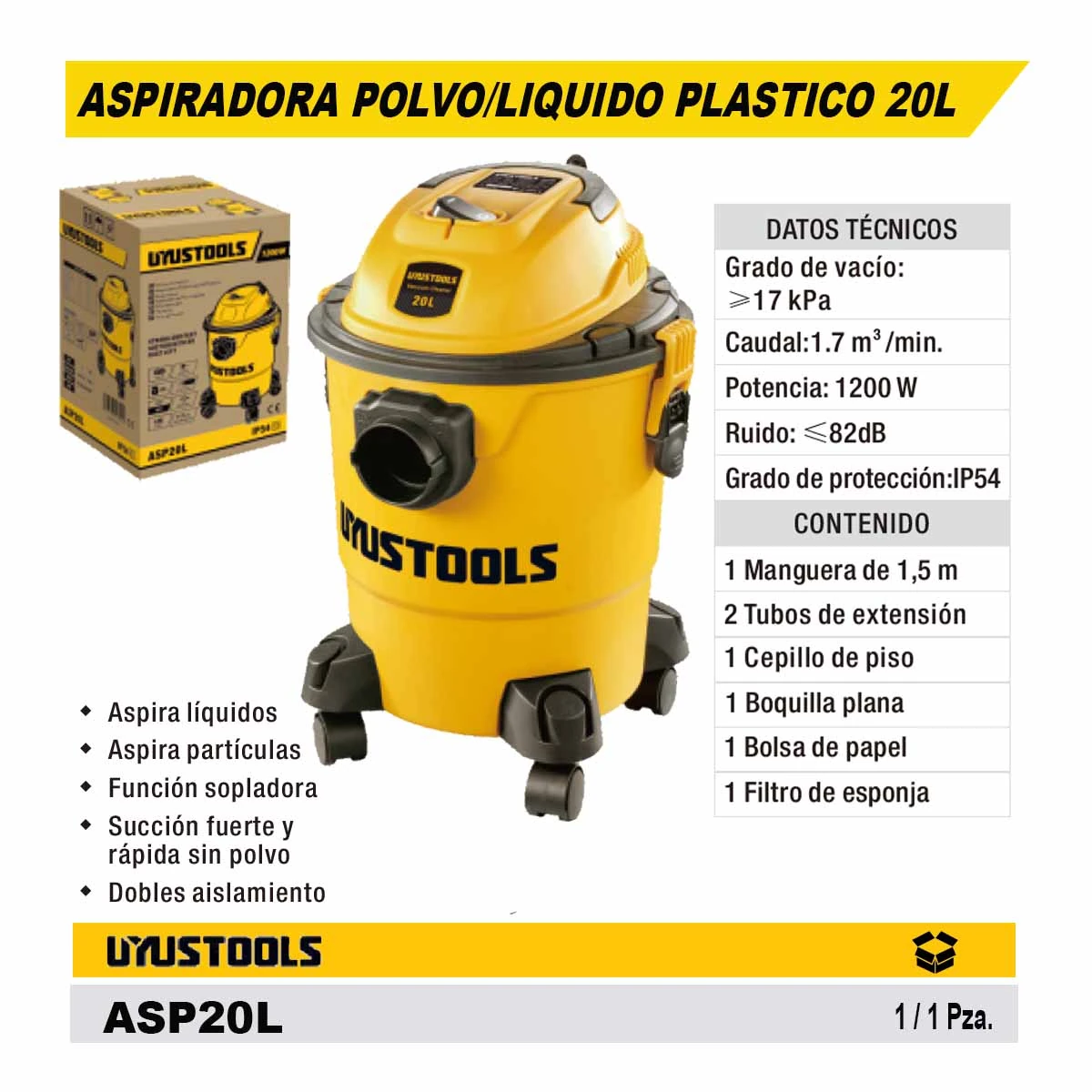 ASPIRADORA POLVO/LIQUIDO  PLAST UYUST 20 L