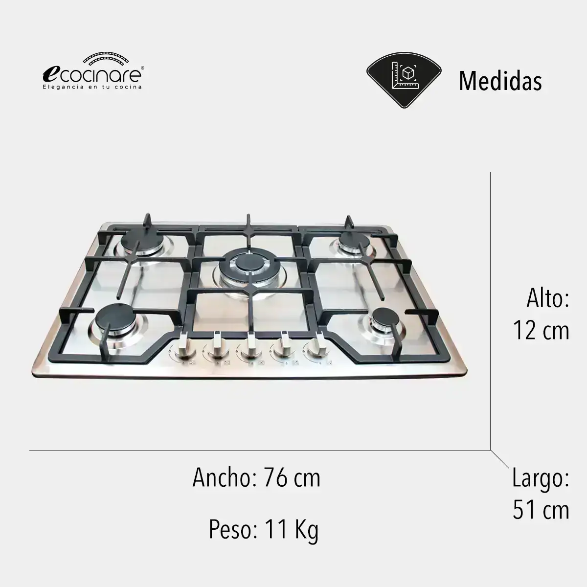 Parrilla de Gas Empotrable con 5 Quemadores de Acero Inoxidable 2