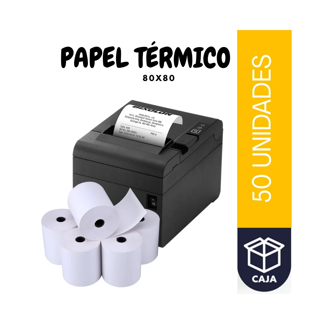 CAJA ROLLOS PAPEL TÉRMICO 80X80  50U