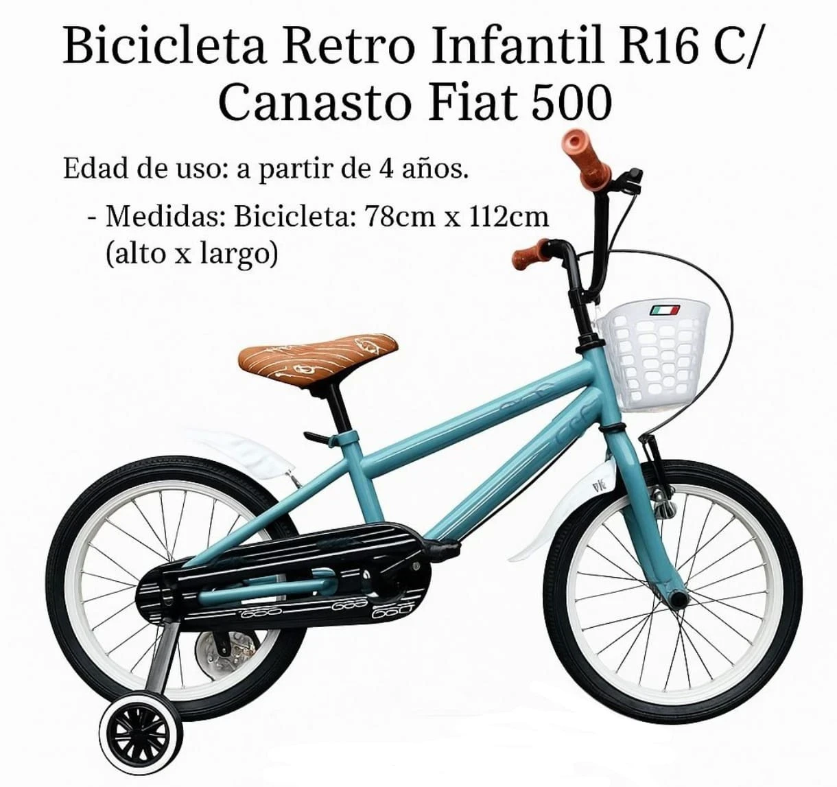 *BICICLETA RD16 FIAT 500*  _urbana con Rueditas_ 2