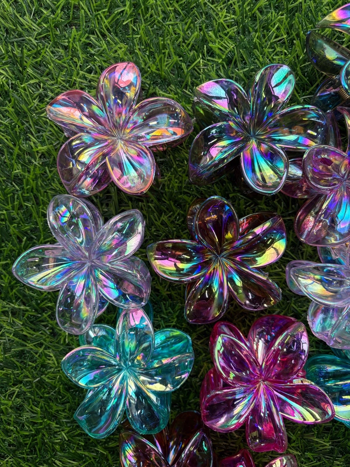 Pinzas para Cabello de Flor con Efecto Vidrio Vidrio Tornasol 🌈✨ 3