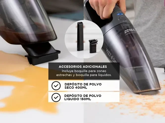 ASPIRADORA DE MANO INALÁMBRICO ATMA POWER PARA POLVOS Y LÍQUIDOS  4
