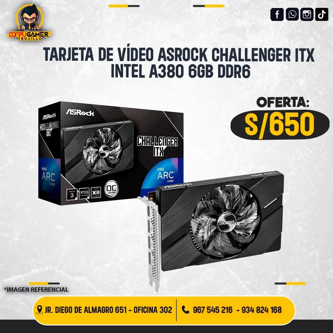 TARJETA DE VÍDEO ASROCK CHALLENGER ITX INTEL A380 6GB GDDR6