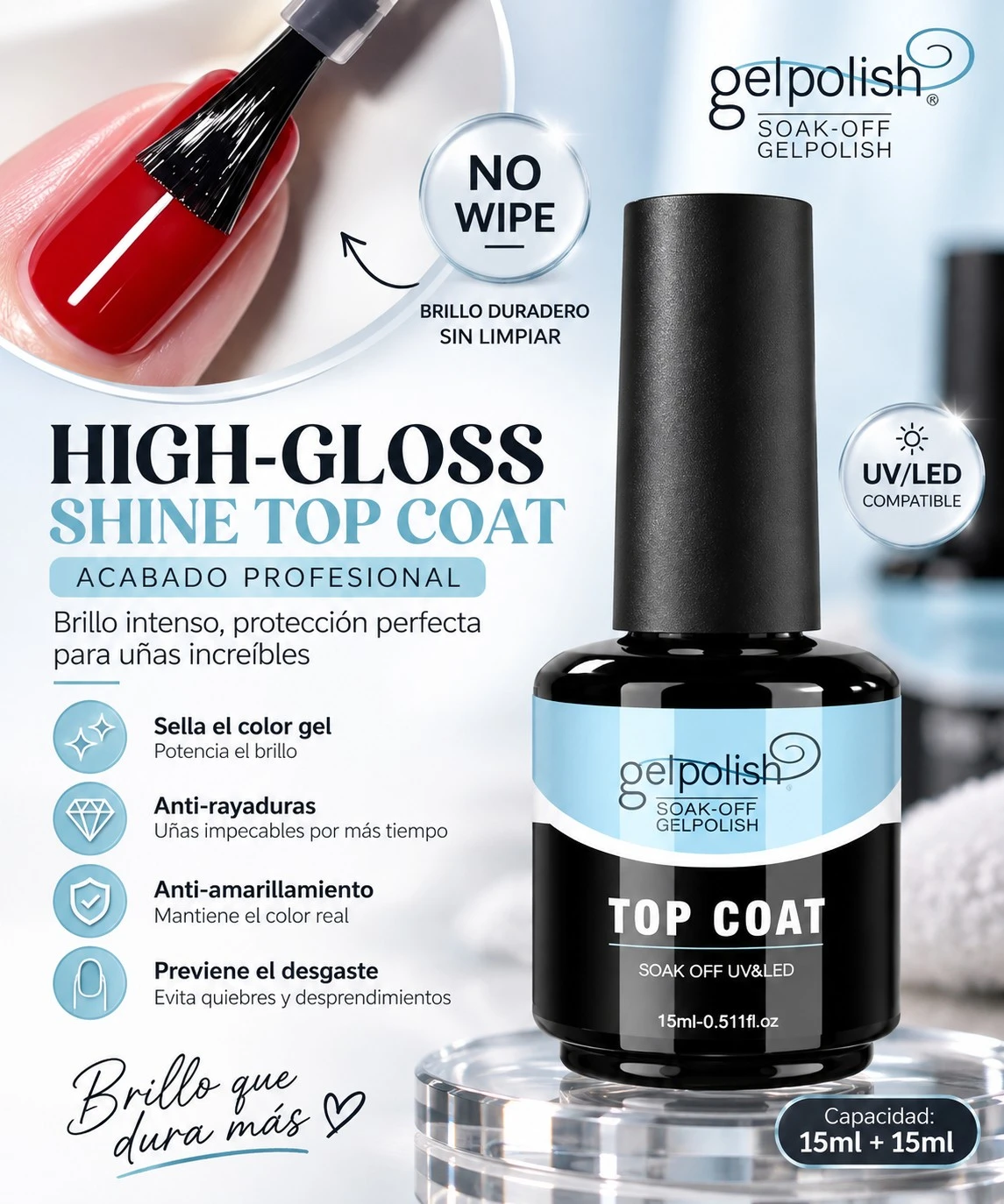 gelpolish top coat presentacion 15 ml