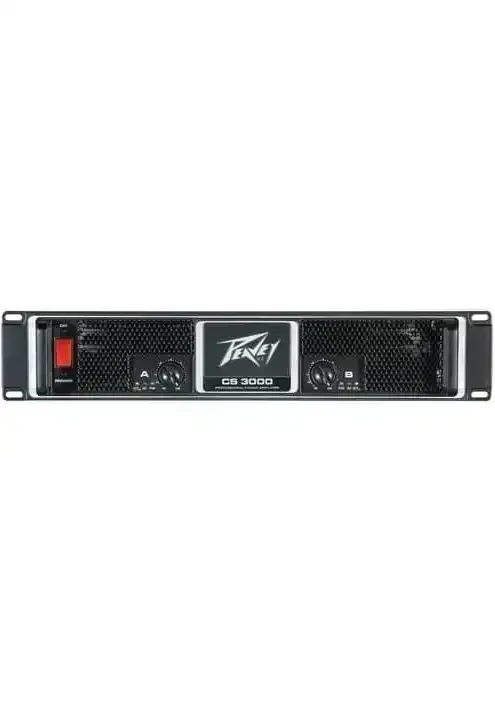 PODERES PEAVEY CS-3000 3000W  CARACTERISTICAS 2 ventiladores de velocidad variable dependientes de la temperatura  1550 vatios (RMS) por canal a 2 Ohmios  1065 vatios (RMS) por canal a 4 Ohmios  650 vatios por canal a 8 Ohms  3100 vatios a 4 ohmios en puente  2 AÑOS  de garantía  Amplificador de potencia estéreo de 2 espacios de rack con DDT ™️  Peso sin embalaje: 41,00 libras (18.597 kg)  Peso Embalado: 46,00 libras (20.865 kg)  Ancho de pic: 6 "(15,24 cm)  Altura Embalado: 22,5 "(57,15 cm)  Profundidad Embalado: 21 "(53,34 cm) 2